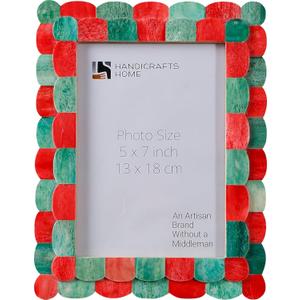 Handicrafts Home 5 by 7 Picture Frame, Green Red Scallop pattern Bone inlay Photo Frame for Wall & Tabletop, Boho Farmhouse Vintage Home Decor, Gallery Wall & Desk Decor, Family Frame Fall decor