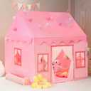 RONGFA Large Kids Tent Playhouse Basic Mat with Star Lights, Flags and Tote Bags, Play Tent Indoor & Outdoor, Washable Teepee Tent for Boys & Girls, Kids Play House for ToddlerPink