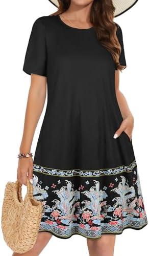 Summer Dresses for Women Casual Tshirt Short Sleeve Floral Sundress Beach Cover Ups with Pockets 2026 Size L