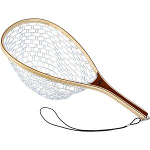 Landing Net for Fly Fishing, Trout Fishing Net, Soft Rubber Catch and Release Fish Net with Wooden Handle
