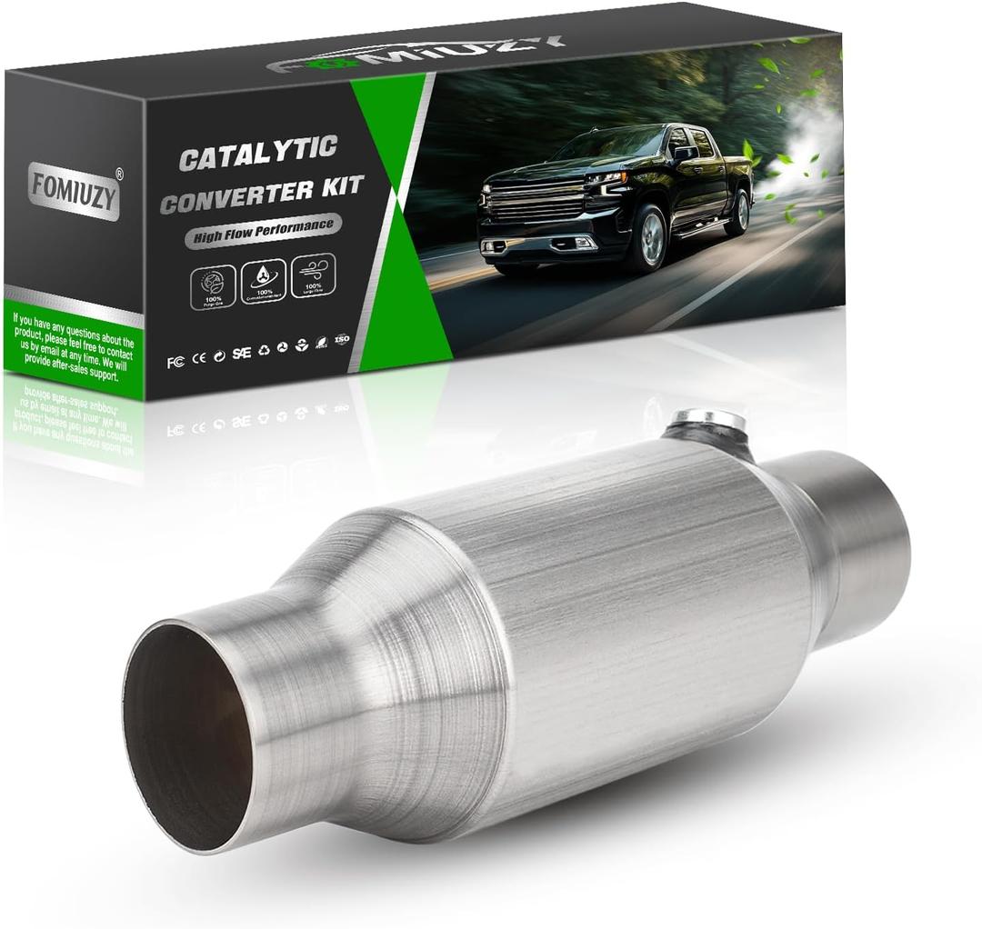 2.5 Inch Inlet/Outlet Universal High Flow Front Catalytic Converter Direct-Fit with O2 Port (EPA Compliant) (1 Pack)