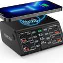 USB Charger, ASOMETECH 100W 8 Port Multiple USB Charging Station with 4 Quick Charge 3.0, 4 USB C PD Port, Wireless Charger, LCD Display Fast Charging Hub for iPhone 13 12 iPad Samsung and More