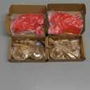 Candlestick Holders with Red Ribbon Bows,Metal Taper Candle Holder,Gold Candle Holders for Pillar Candles,Vintage Decor for Wedding,Fireplace, Table Mantel,Housewarming Gift (Gold, 2sets (6pcs))