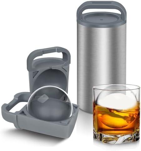 Clear Ice Cube Maker, 2.4" Stainless Steel & Non-BPA Silicone Ice Ball Maker Mold for Whiskey, Cocktails, & Bourbon, Drinks Gifts for Men Woman