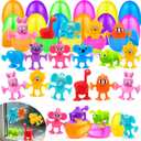 AMENON 24 Pack Large Prefilled Easter Eggs Animals Suction Cup Toys Easter Basket Stuffers Fidget Stress Relief Window Bath Toys Filled Surprise Egg Party Favors Kids Toddler Gifts Hunt