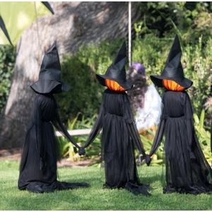 Halloween Decorations, Set of 3 Light Up Witches Holding Hands Witches with Stakes，Witch Glowing Head Waterproof for Outside Garden Statue Decoration Grass Lawn or Patio