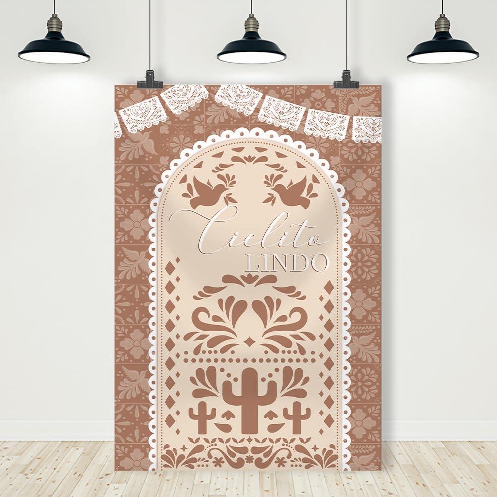 MEHOFOND 5x7ft Beige Cielito Lindo Baby Shower Backdrop Mexican Fiesta Cielito Lindo Baby Shower Party Decorations Vertical Photography Background Wedding Birthday Banner Photo Supplies