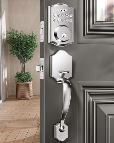 zafano Door Lock with 2 Lever Handles - Keyless Entry Door Lock, Electronic Keypad Deadbolt, Digital Smart Code & Front Handle Sets, Auto-Locking, Easy Installation (Satin Nickel)