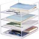 Harloon 4 Tier Paper Organizer Letter Tray Acrylic Desk File Organizer Stackable Documents Letter Clear Paper Holder Sorter Office Tray for A4, Modern Office Classroom Home File Pad Books Notes (12 x 9.3 x 2.7 Inches, Transparent)