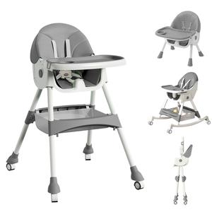 High Chairs for Babies and Toddlers, 4 in 1 Convertible Baby High Chair, Portable High Chair for Travel with Adjustable Height and Back, Foldable HighChair with Wheels& Pu Cushion (Grey) (Grey)