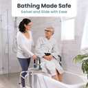 Sliding Shower Chair Tub Transfer Bench with Swivel Seat, Shower Bench for Elderly and Disabled, with Security Belt, 360 Rotation, Slides and Rotates, Adjustable,one Touch Slide Button, Dark Blue