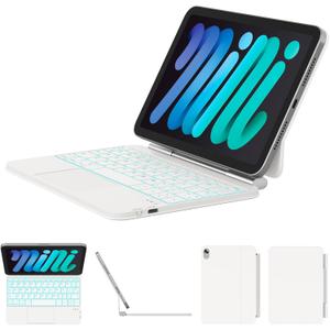 ZYNTHRALIX for iPad mini 7 (A17 Pro, 2024) & Mini 6 (2021) Case with Keyboard, 11Color Backlit with Smart Trackpad, MagicStyle Keyboard Case for iPad mini 7th 6th Gen 8.3inch, White