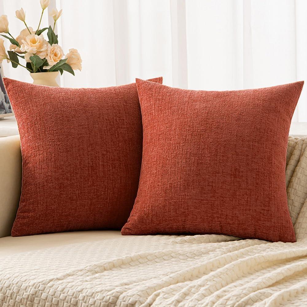 Woaboy Pack of 2 Beige Pillow Covers 20x20 Inch Soft Chenille Couch Throw Pillows Solid Color Cushion Covers Home Decoration for Sofa Living Room (20" x 20" (Pack of 2), Beige)