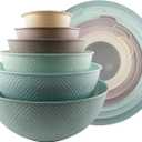 COOK WITH COLOR Mixing Bowls with Lids - 12 Piece Plastic Nesting Bowls Set includes 6 Prep Bowls and 6 Lids, Rhombus Design - Microwave Safe (Mint)