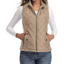 LONGKING Women's Vest - Stand Collar Lightweight Zip Quilted Vest for Women M