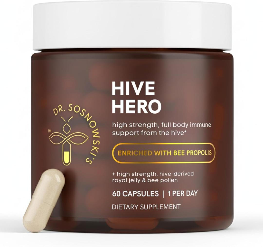 Dr Sosnowski's Hive Hero  Propolis, Royal Jelly & Bee Pollen Supplement  Triple Hive Action for Daily Wellness  60 Vegetable Capsules