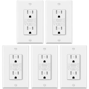 ELECTECK 5 Pack GFCI Outlets 15 Amp, Tamper Resistant (TR), Ultra Slim GFI Receptacles with LED Indicator, Ground Fault Circuit Interrupter, Decor Wallplate Included, ETL Listed, White