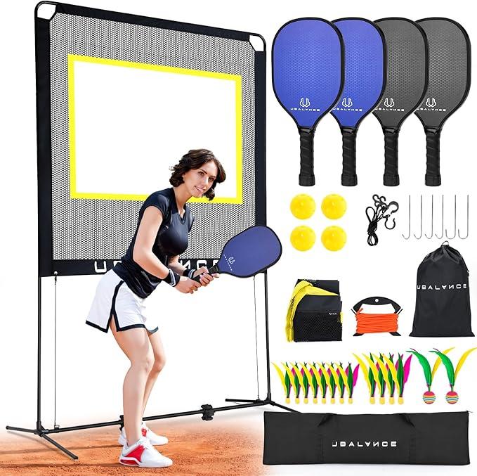 UBALANCE Pickleball Net Set with 4 Paddles for Indoor & Outdoor Sport, Portable All-in-One Ball Game Equipment, Like Fun Pickleball, Badminton, Tennis, Easy Setup for Backyard, Driveway