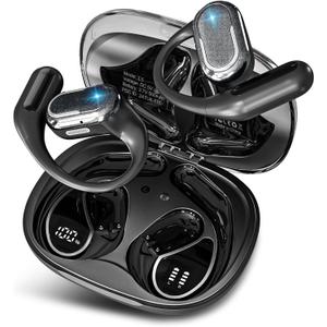 Bluetooth 5.4 Headphones True Wireless Stereo Earbuds 40H Playtime LED Power Display Earphones with lPX5 Waterproof Open Ear Buds for Sporting, Working, Studying Black