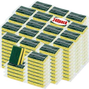 Tanlade 240 Pcs Individually Wrapped Sponge Kitchen Bulk, Yellow, Green