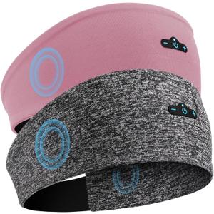 Sleep Headphones Bluetooth Headband for Side Sleeper, 17H Playtime, Wireless Headband Headphones with HD Stereo Speakers for Workout,Running,Yoga, Ideal Gifts for Men, Women, Teens, Pink+Grey