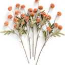 Ling's moment Pompon Mum Artificial Flower, 5pcs Faux Silk Mini Chrysanth with Stems, Bulk Fake Wedding Filler Flowers for DIY Bouquet Centerpieces Arrangements Shower Decorations, Burnt Orange