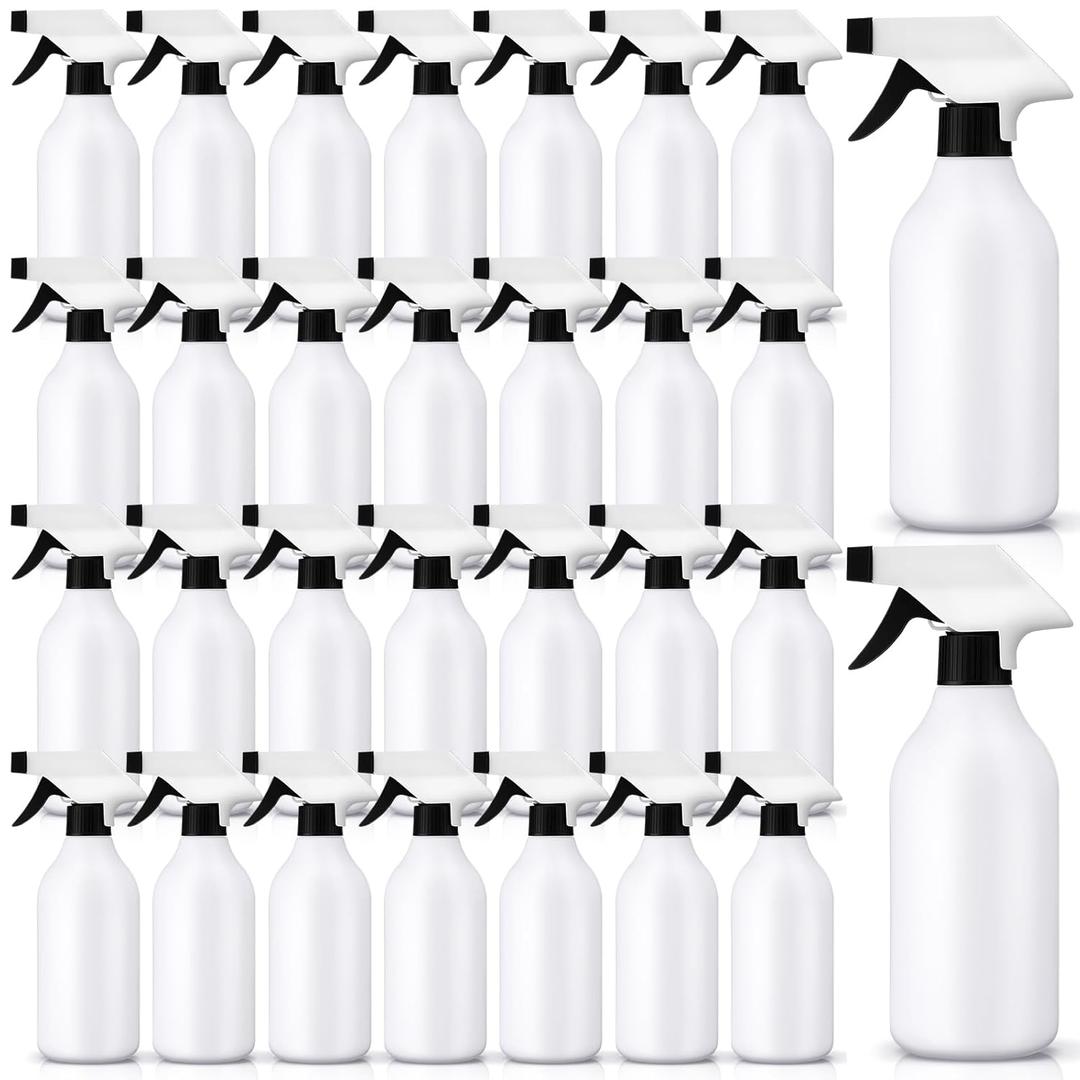 Tanlade 30 Pcs Plastic Spray Bottles 16 oz Leak Proof Squirt Bottle Refillable Empty Spray Water Mist Sprayer with Nozzles for Hair Essential Oil Cleaning Solutions Plants Pets (Black)