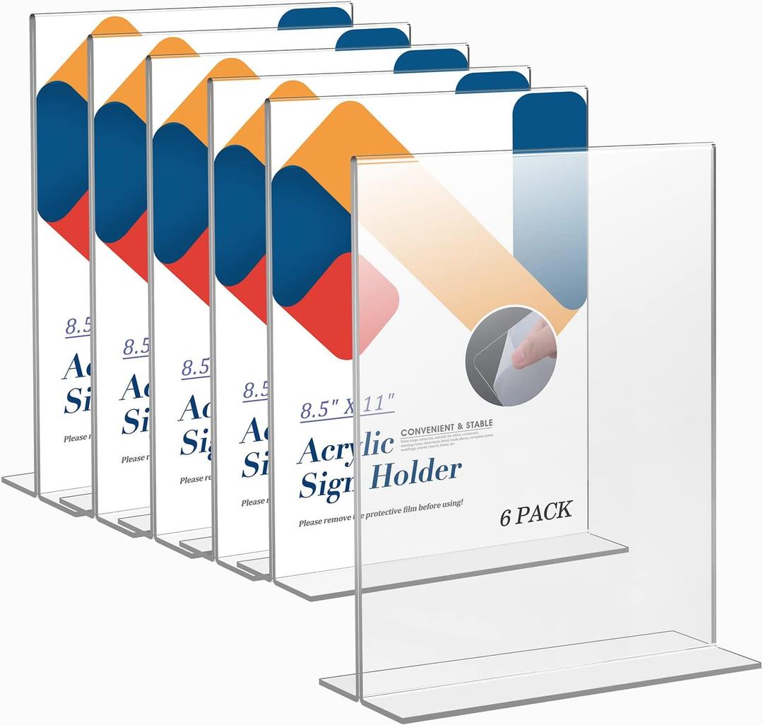 Relx Acrylic Sign Holder 8.5 x 11, Plastic Frame Flyer Holder, Double Frames Clear Acrylic Display Stand for Store, Restaurant (6 pack)