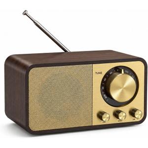 Vintage Wood Bluetooth Speaker,1500mAh Rechargeable Portable Radio with Rotary Built-in FM Antenna,Bass & Treble Control,Retro Radio Bluetooth Speaker for Home Kitchens and Living RoomsBrown