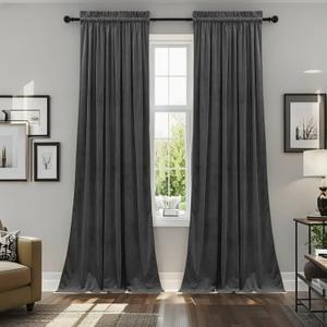 SMILETIME Dark Grey 72 in Long Velvet Curtains with Rod Pocket, Super Soft Privacy Noise Reducing Light-Filtering Velvet Drapes for Living Room Bedroom, 2 Panels, 52 x 72 inches