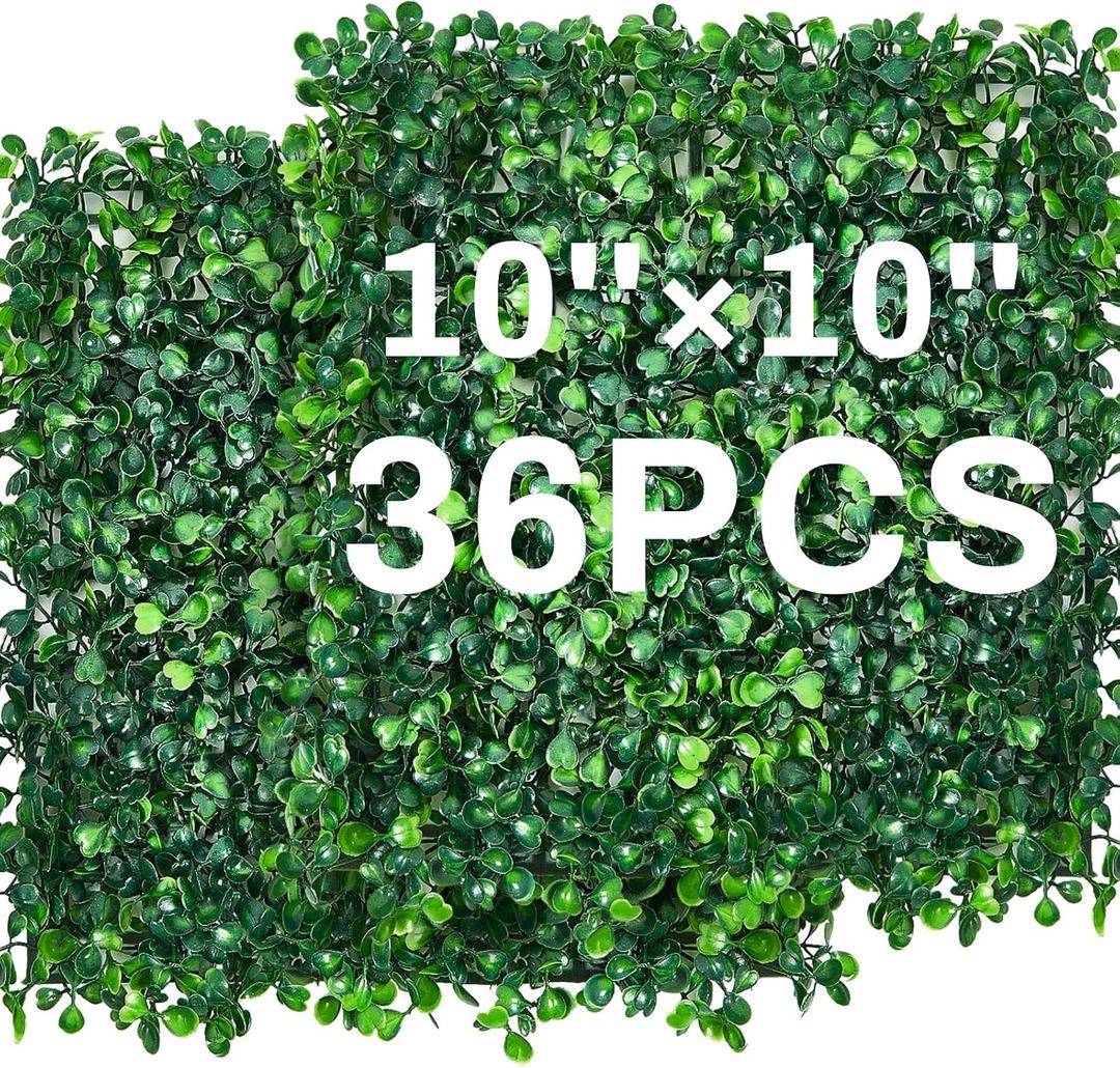 Crowye 36 Pcs 10 x 10 Inch Grass Wall Panel, Artificial Boxwood Wall Panels