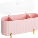 Paris Hilton Makeup & Storage Organizer with Lid, Customizable 3-Compartment Tray, Elegant Ribbed Design, Compact & Durable, Pink