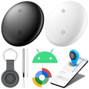 Air Tracker Tags-2 Pack for Android with Case- Bluetooth Tracker Item Finder for Key, Wallet, Pet - Works with Google Find Hub, IP66 Waterproof, Smart Tag for Android & Samsung Phones White & Black