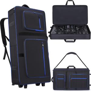 DJ Controller Case with Wheels Compatible with XDJ-AZ, Rolling DJ Travel Gig Bag with 10MM Soft Padded & Multi-pocket for DJ Controller & Accessories (with Wheels), 36.2 x 21.3 x 5.9 inches