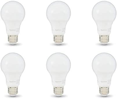 Amazon Basics A19 LED Light Bulbs, 60 Watt Equivalent, Energy Efficient 9W, E26 Standard Base, Daylight White 5000K, Dimmable, 10,000 Hour Lifetime , 6-Pack