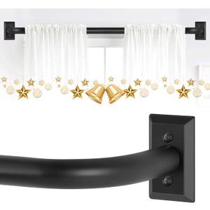 TVWOO Black Wrap Around Curtain Rods 48 to 90 Inch:Blackout Adjustable Window Curtain Rod,Room Darkening Heavy Duty Curved French Metal Single Drapery Rods for Bedroom Kitchen Easy Install,Matte Black