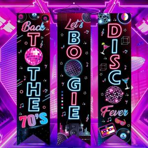 3Pcs 70s Party Decorations Back to The 70's Banner Let's Boogie Porch Signs Disco Fever Hanging Front Door Banner for Retro 70s Disco Birthday Hippie Party Door Wall Decor Supplies