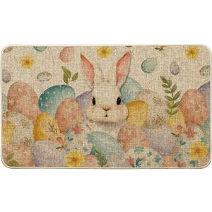 Artoid Mode Rabbit Bunny Eggs Leaves Flowers Easter Doormat, Home Decor Low-Profile Switch Rug Door Mat Floor Mat for Indoor Outdoor 17x29 Inch