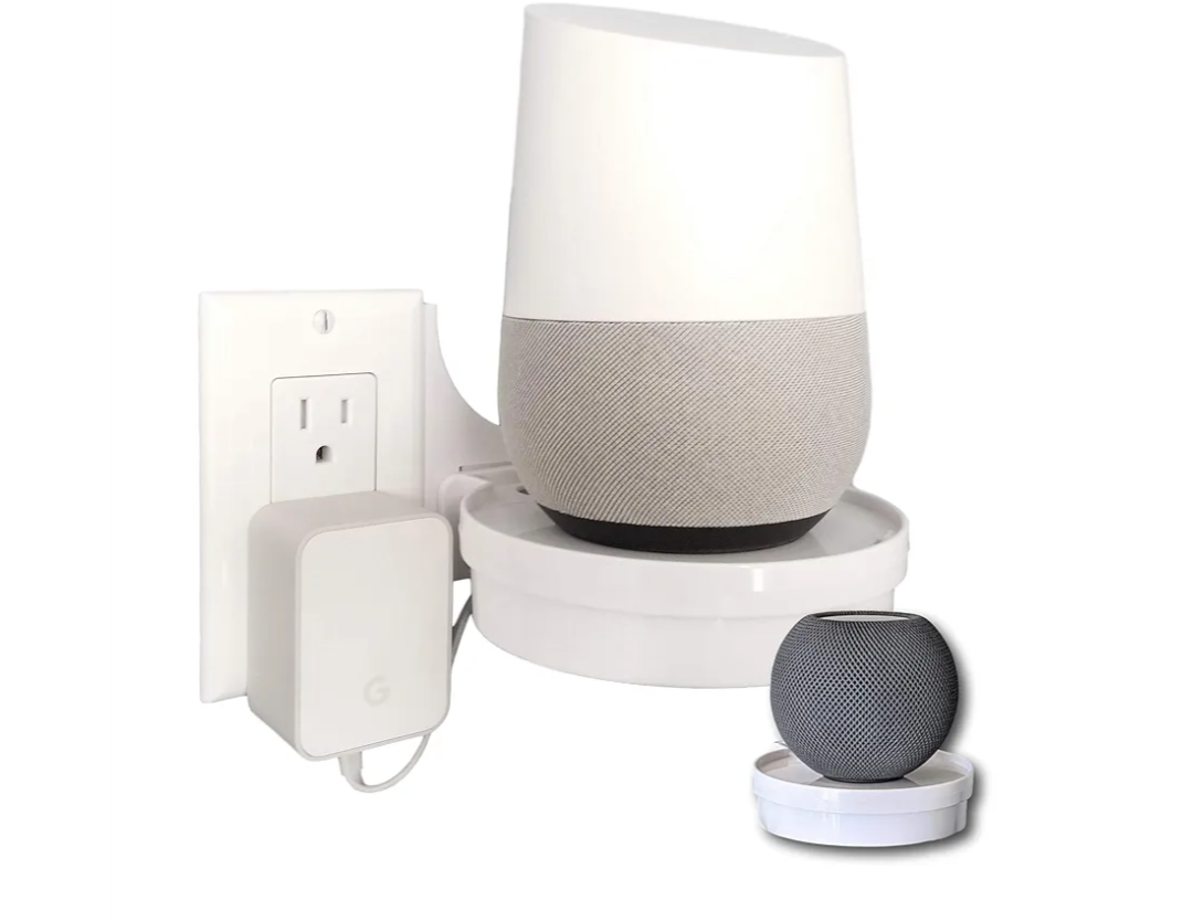 The Easy Outlet Shelf by Mount Genie - Works With All Outlets - 60 Second Install - Hidden Cord Cable Storage - Perfect Google Home Mount, Nest Wifi Mount, for Cameras, Voice Assistants, and More
