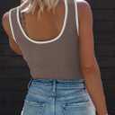 Dokotoo Womens Tank Tops 2025 Summer Casual Sleeveless Scoop Neck Ribbed Knit Color Block Slim Fitted Cami Tee Shirts (Medium, Brown)