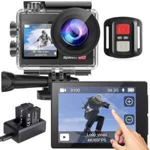 Action Camera 4K 60FPS with Touch Screen 20MP Waterproof Camera Underwater 131FT with EIS for Snorkeling Helmet Bike 170 Wide Angle Remote WiFi 5XZoom