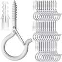 PlusRoc 30 Pack String Lights with Hooks for Hanging Plants Outdoor: 2.2 Inch White Cup Hooks, Wall & Ceiling Mount