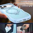 QuantumKoo for iPhone 17 Pro Max Case with 360 Magnetic Stand, Clear Glitter Cute Curly Wave iPhone 17 Pro Max Phone Case Compatible with MagSafe, Ring Kickstand Shockproof Cover for Women Men,Blue