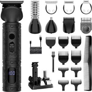 Beard Trimmer for Men Professional Men's Beard Grooming Kit T-Blade Trimmer Electric Shaver Razor Nose Body Trimmer Hair Cutting Kit Cordless 7 in 1 Black