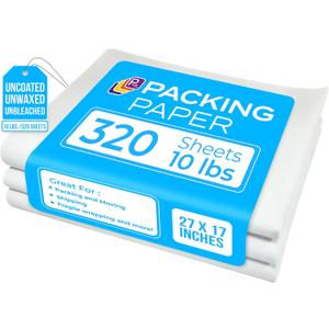 White Packing Paper Sheets for Moving 320 Sheets 27"x17" |10lb Newsprint Wrapping Paper Must-Have Packing Supplies, Shipping Paper, Moving Supplies