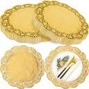 Yexiya 50 Pcs Doilies Paper Doilies Lace Paper Doilies Disposable Foil Lace Paper Doilies Placemats Doily Paper Pad Paper Placemats for Cakes Crafts Party Wedding Decor (Gold)