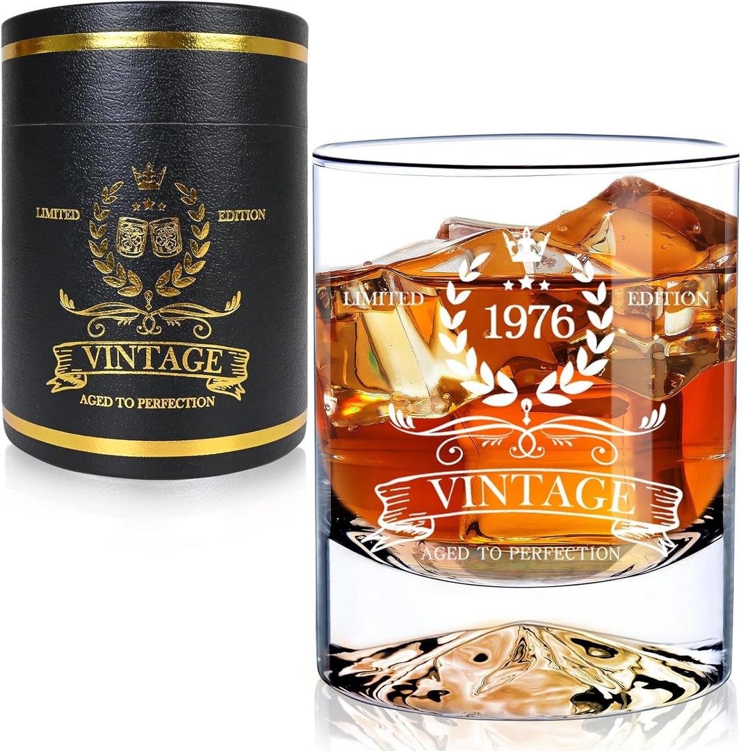 LUXULISH 50th Birthday Gifts for Him, 12Oz Vintage 1976 Whiskey Glass with Unique Base, 50th Birthday Decorations for Men, 50 Year Old Cool Bday Gift Ideas for Him, Dad, Husband, Friends