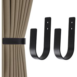 Groleca 2 Pack Modern Curtain Holdbacks - Solid Aluminum U Shaped Wall Mount Curtain Hooks - Tiebacks for Curtains (2, Black)
