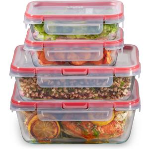 Pyrex Freshlock (4-Pack) Mixed Sized Glass Food Storage Containers Set, Airtight & Leakproof Plastic Locking Lids BPA-Free, Meal Prep Containers Set, Freezer Dishwasher Microwave Safe