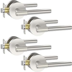 Asidrama 4 Pack Passage Brushed Nickel Door Handles, Door Lever with Door Knobs Indoor for Bedroom or Bathroom, Heavy Duty Door Handles Interior with Locks for Left Right Sided Doors